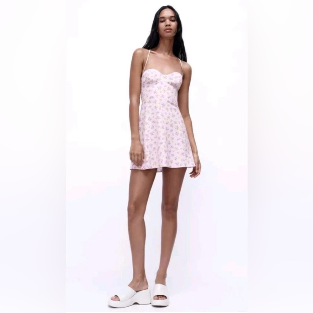 Zara Printed Linen Blend Mini Dress